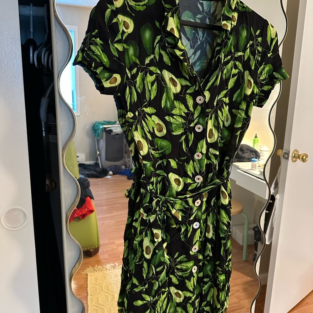 Avocado Print Button-Up Dress